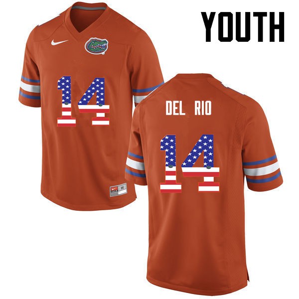 Florida Gators Youth #14 Luke Del Rio College Football USA Flag Fashion Orange